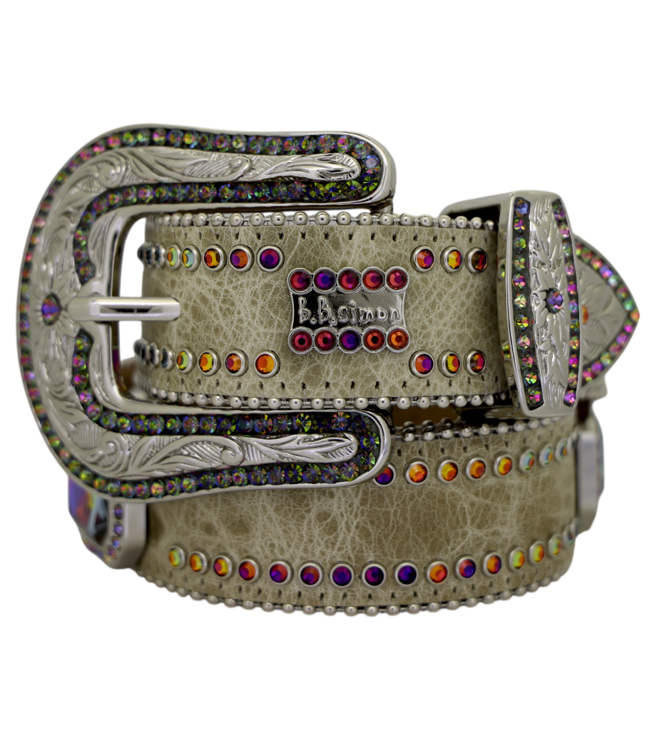 BB Simon Skinny Volcano Swarovski Crystal Pony Hair Belt Rainbow 38 KC NWT b.b.simon Women main image 2