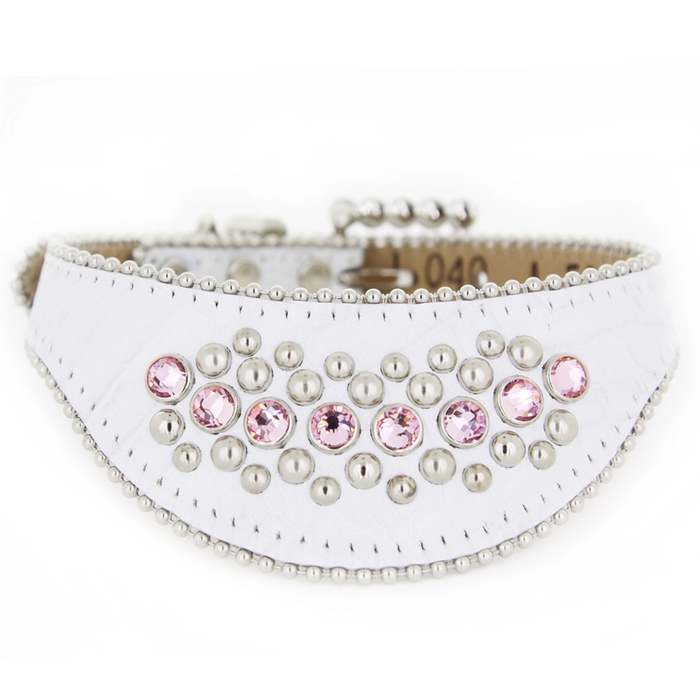 BB Simon Rose white leather luxury pet collar fashion accessory