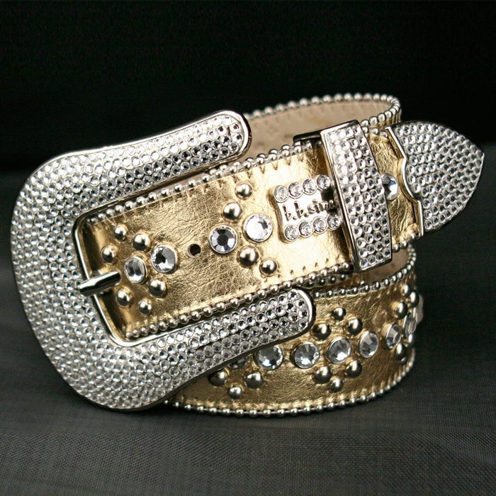 Bb Simon Belt Gold Leather with Crystals, XL