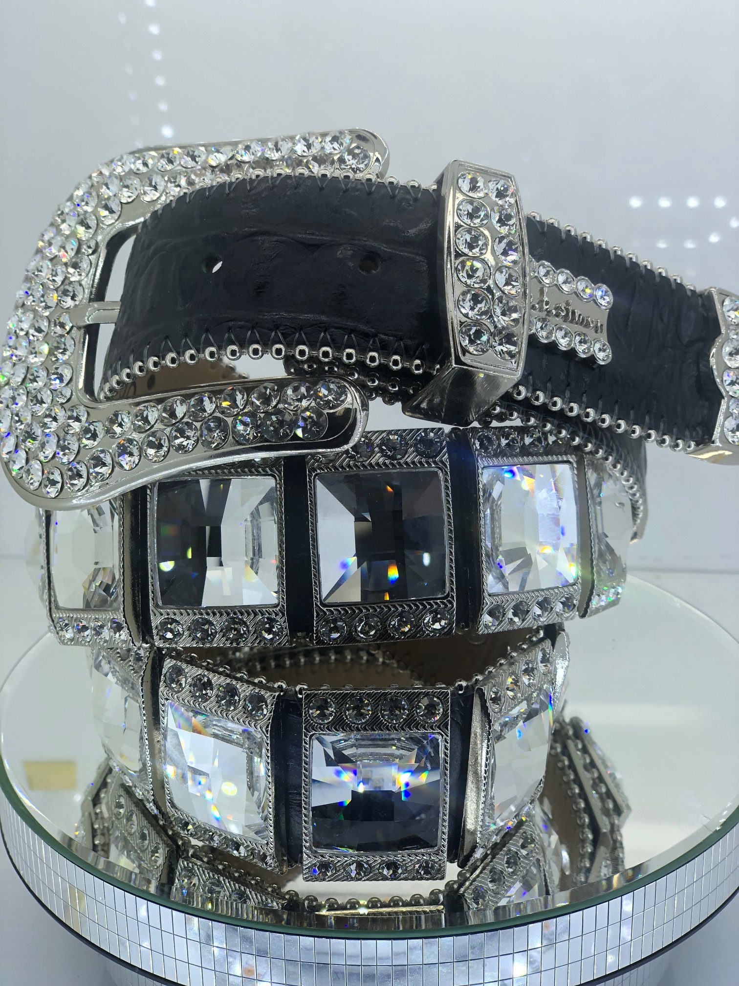 BBSIMON BELTS WHIT SWAROVSKI CRYSTAL AND ITALIAN LEATHER MAD IN USA