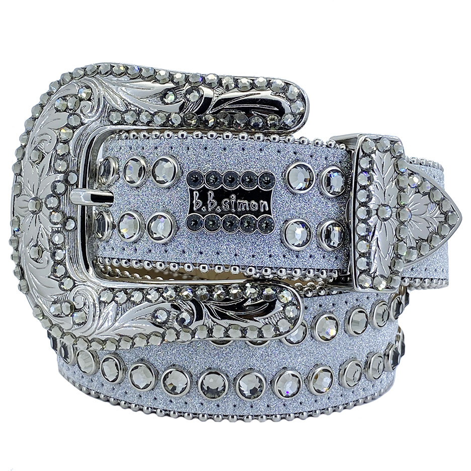 Bb Simon Darband 2 Silver Leather with Crystals Belt, XL