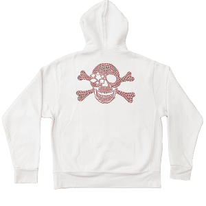 Skull & Crossbones Zip Up Logo Hoodie - White/Red
