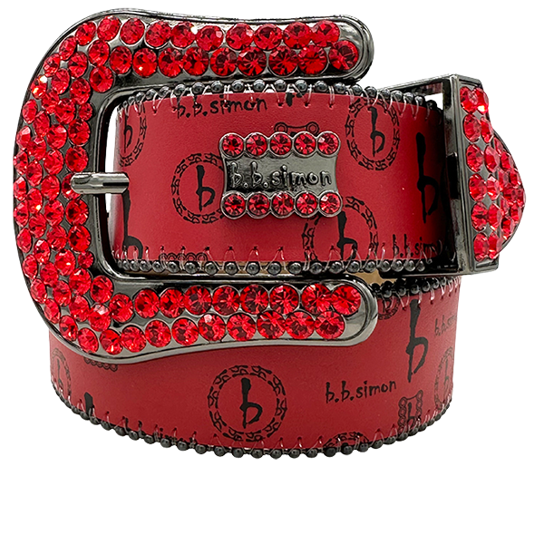 B.B. Simon B.B. Simon Triple row red globe buckle belt red & black