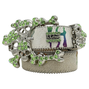 Acid Wash Pony Hair Skull Pile - Tan/Green