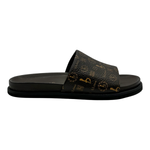 BB Pattern Leather Slides - Brown