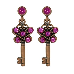 Key Earrings Copper Fuchsia