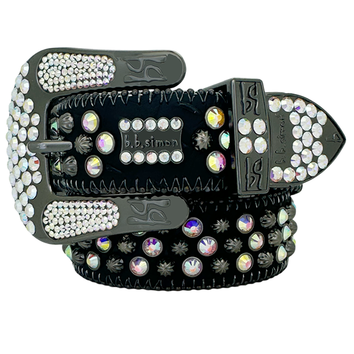 値下げ可能b.b.simon Triple b black on black BBSIMON BELTS WITH ITALIAN LEATHER AND SWAROVSKI CRYSTAL MADE IN USA