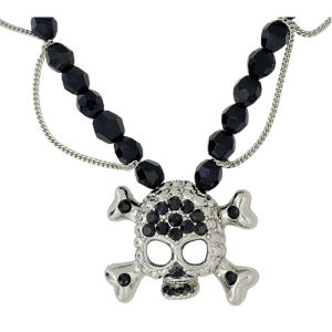 Skull N Crossbones Bead Necklace - Black/Jet