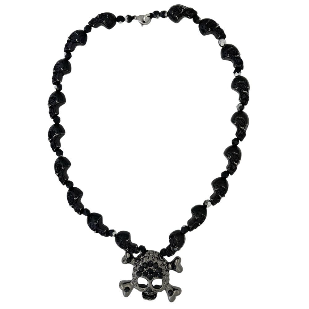 Skull N Crossbones Nightmare Necklace - Black/Jet - B.B. Simon®