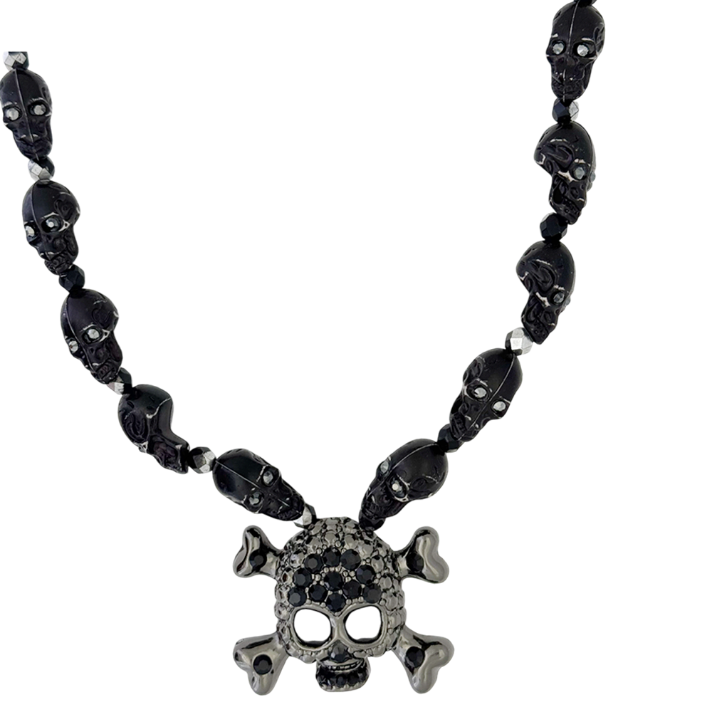 Skull N Crossbones Nightmare Necklace - Black/Jet - B.B. Simon®