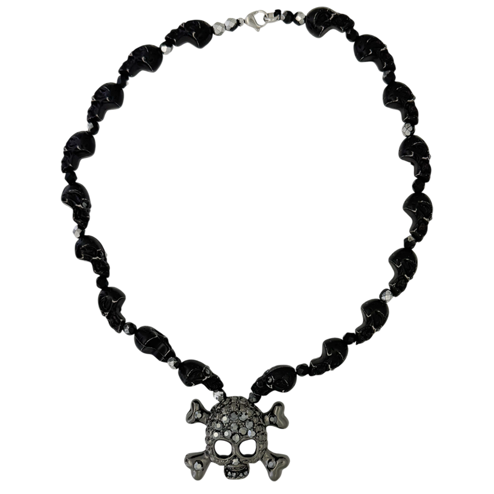 Skull N Crossbones Nightmare Necklace - Black/Black - B.B. Simon®