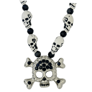 Skull N Crossbones Nightmare Necklace - White/Jet
