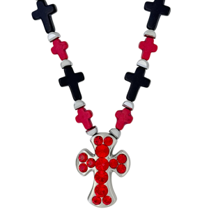 Rounded Cross Necklace –Red/Black-Lt.Siam-SF