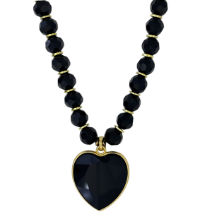 Heart Crystal Necklace –Black/Jet-Gold