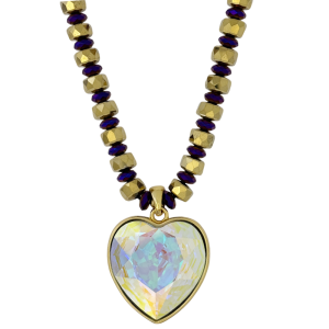 Heart Crystal Necklace –Purple/AB-Gold
