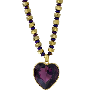 Heart Crystal Necklace –Purple/Amethyst-Gold