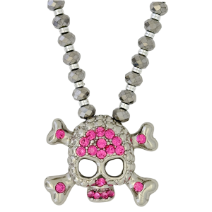 Skull N Crossbones Bead Necklace –Rose-Silver