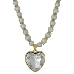 Heart Crystal Necklace –Clear-Gold