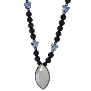 Chrome Marquise Necklace – Silver/ Black