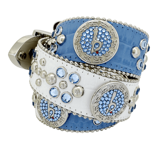Ceinture Carlsberg Vintage Azur Et Blanc - Réglable - Coton Tissé - Taille 102 - Occasion En Bon état