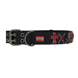 Pet Collar - Black / Skulls & Crosses / Lt.Siam