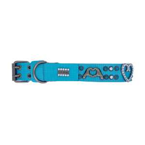Pet Collar - Blue / Heart & emoji - Turquoise-B