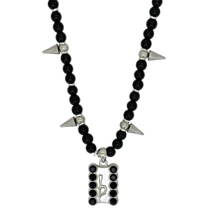 Silver Spikes – Black Round Beads / Jet