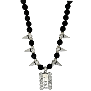 Silver Spikes – Black Faceted Beads/ Clear