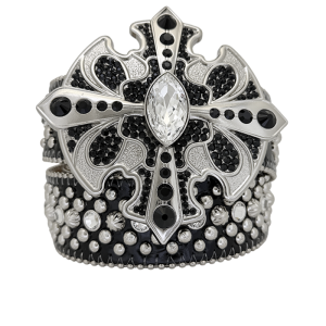 Cross Patonce Trojan / Shiny Black Embossed - Jet/ Silver