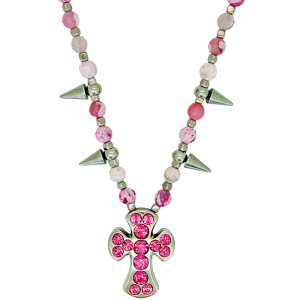 Silver Spikes – Pink agate  / Rose Cross