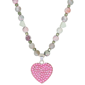 Silver Full Crystal Rose Heart - Pink Beads