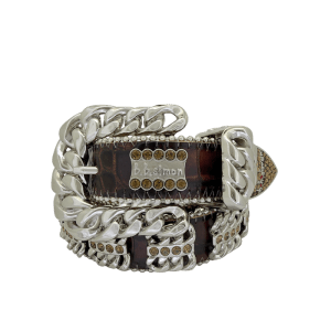 Skinny Crystal Curb Chain 360- Brown / Silver