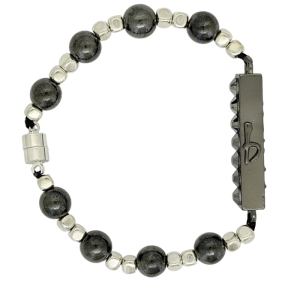 Bracelet -Hematite & Silver Cuboid Shape / Black